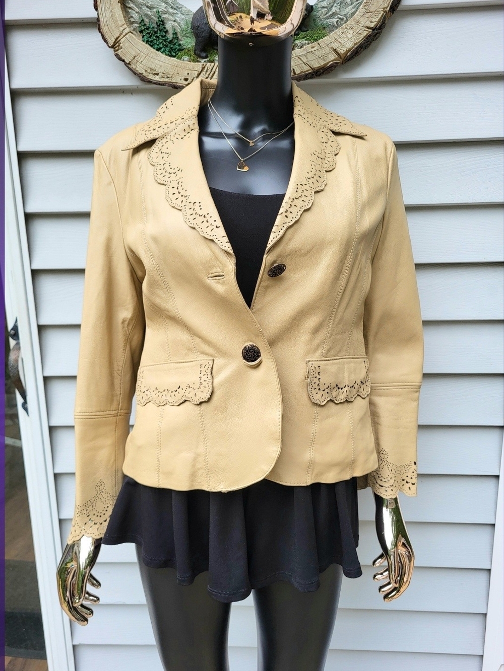 Wilson Leather| Beige Scalloped Trim Women's Leather Jacket| M